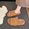 Thick-bottomed Boken Fluffy Slippers for Women's Outerwear One-word Drag with Fleece To Keep Warm 2025 New Autumn and Winter Retro Cotton Slippers