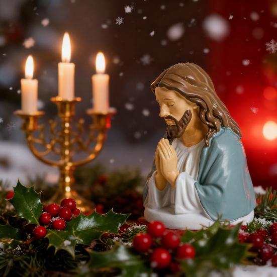 Christmas Night Light Santa Prayer/Jesus Prayer/Bathtub Snowman/Santa Reading LED Table Lamp Winter Resin Sculpture for Mantel Shelf Bedside Decor