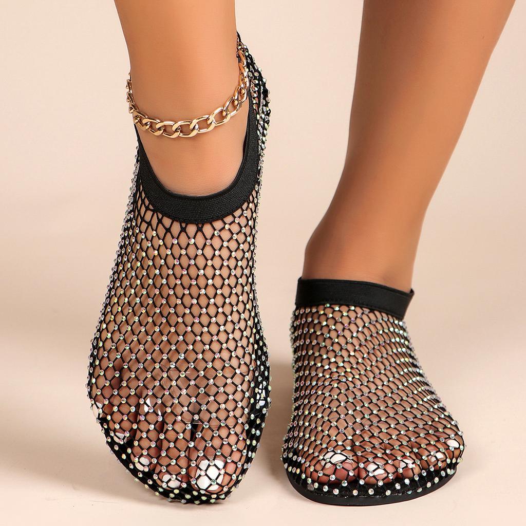 Summer new round head large size sandals hollow rhinestone cover toe sandals summer sexy flat sandals