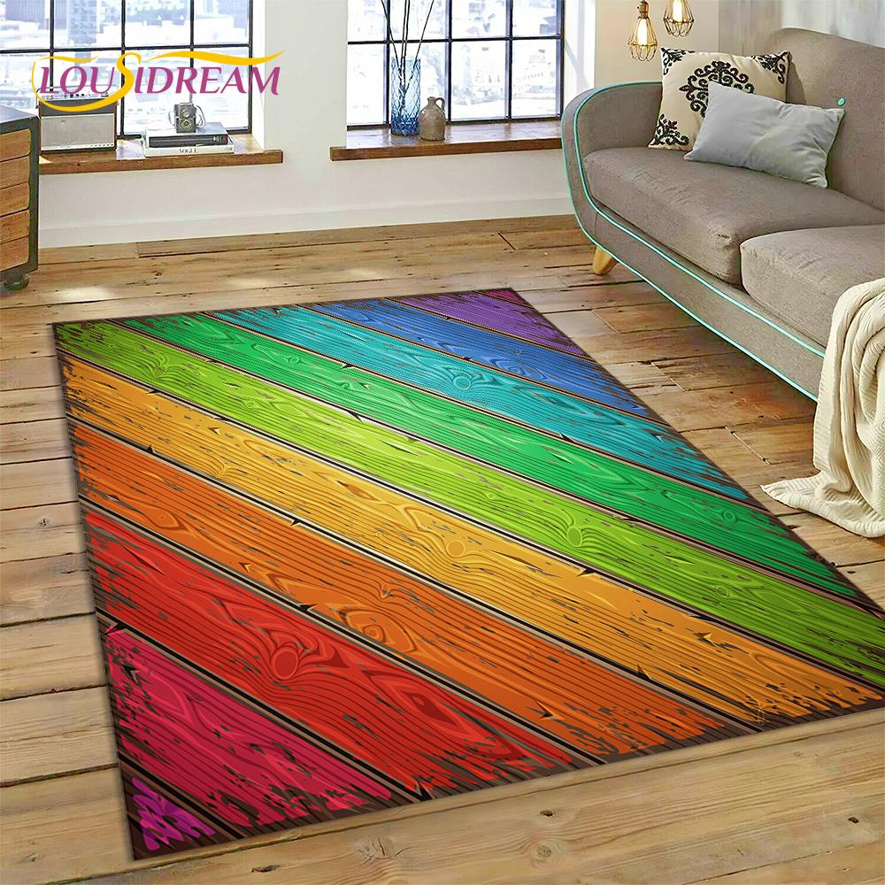 Alfombra Personalizada de Madera con Grano de Color 3D para Decoración de Sala de Estar y Dormitorio, Felpudo Antideslizante para Sofá Felpudo