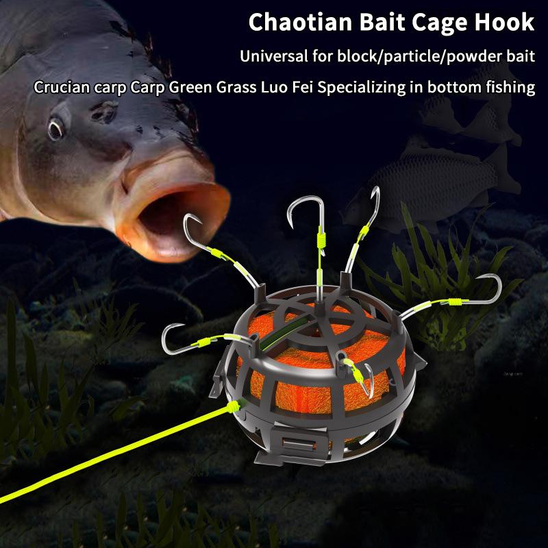 Schnurhaken Angelköderkorb 6 Haken Kohlenstoffstahl Vorfach Futterkorb Blei Design Quadratische Köderform Angel-Federköderkorb