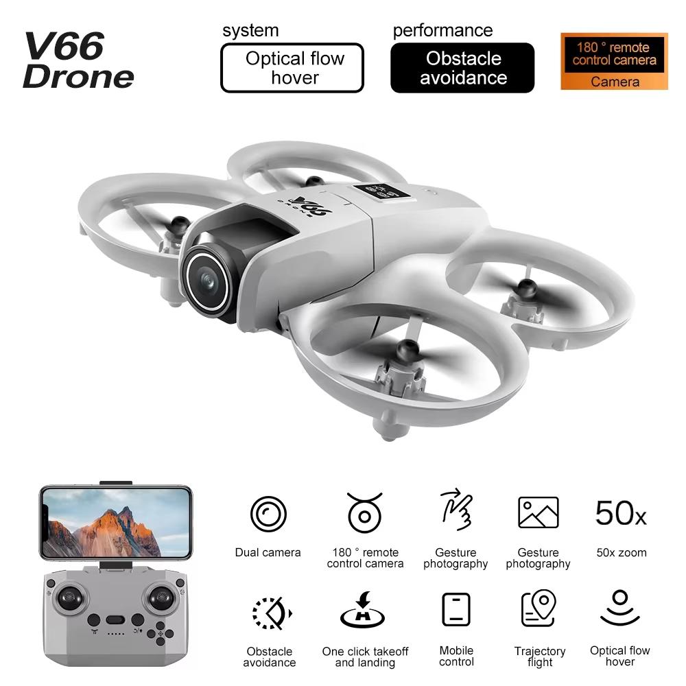 2025 V66 Mini-Drohne 4k HD-Kamera WiFi Hindernisvermeidung Faltbarer Quadcopter Fernbedienung Hubschrauber Kinderspielzeug Geschenk Optische Flusspositionierung