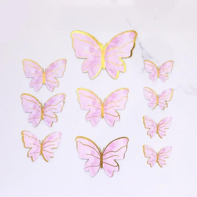 10Pcs Multi-size 3D Folding Gold Edge Paper Butterfly Decoration for Cake Greeting Cards DIY Cake Topper Wedding Birthday Party