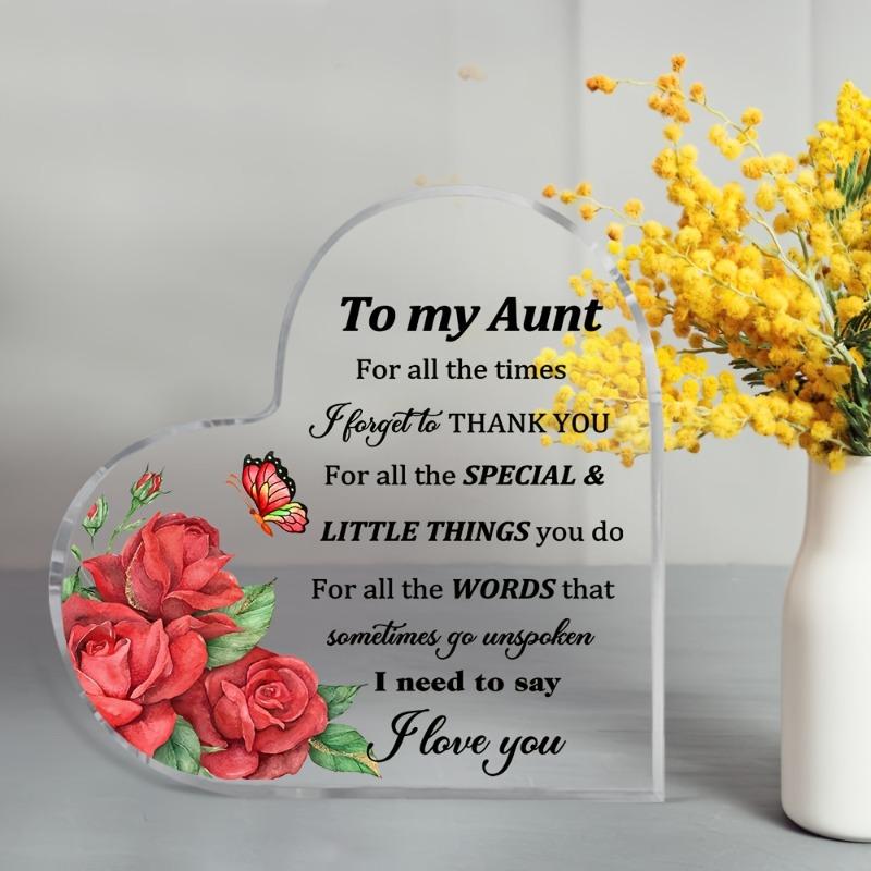 2D Flat, "To My Aunt" Heart Acrylic Decor Sign, Red Roses & Green Foliage Design, Home Decor Plaque Hanging Wall Art Decorative Garden Decoration for