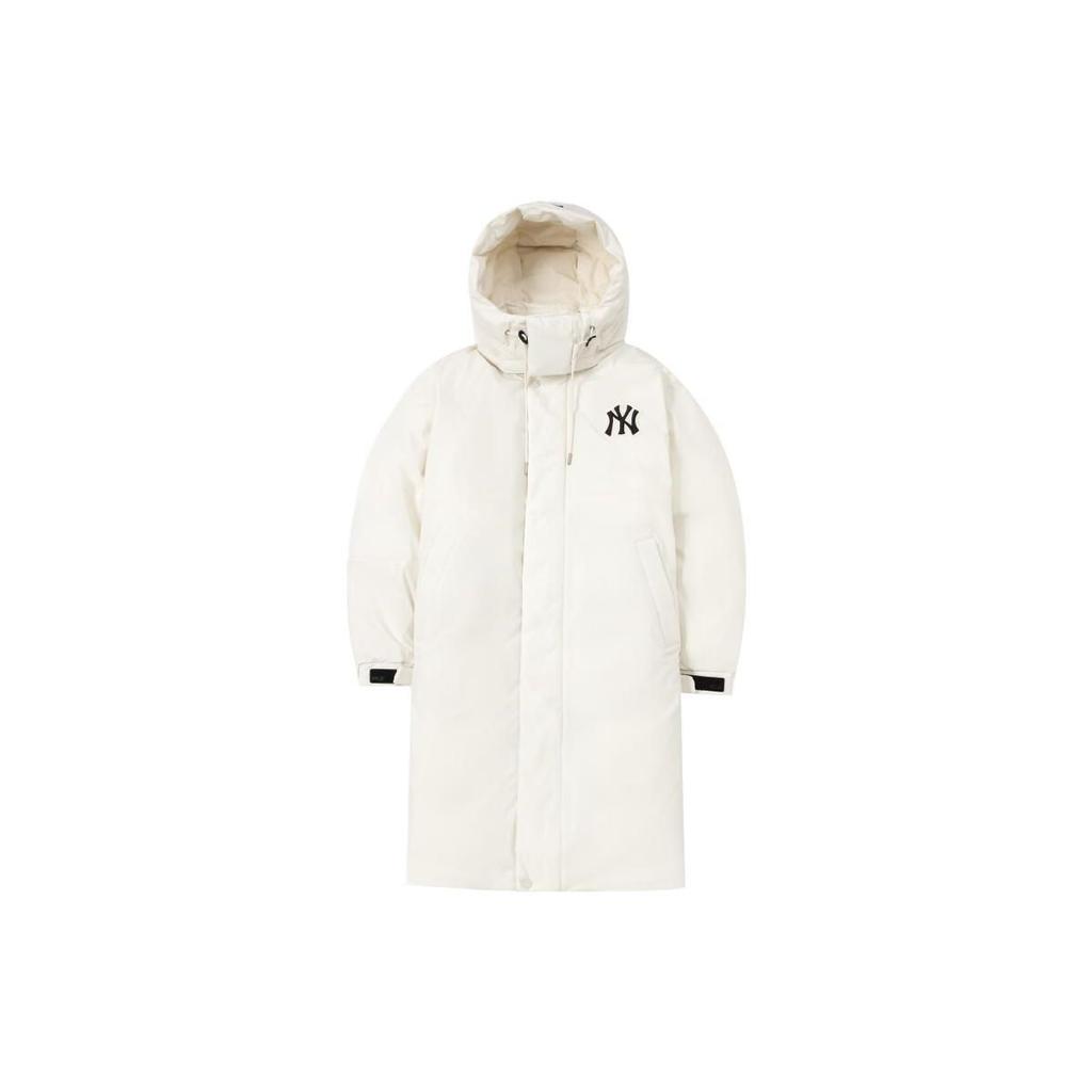 MLB New York Yankees Logo Print Hooded Zipper Down Jacket Long Unisex Jacket White 3ADJB1426-50CRS-1