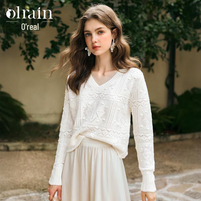 

Olrain Women s Resort V-Neck Openwork Knit Top S