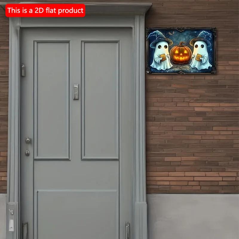 2D Flat Wooden Sign 30*20cm Square Wooden Sign, Halloween Ghosts and Pumpkin Decorative Sign, Vintage Wall Art, Multipurpose Home Decor, Festive Party