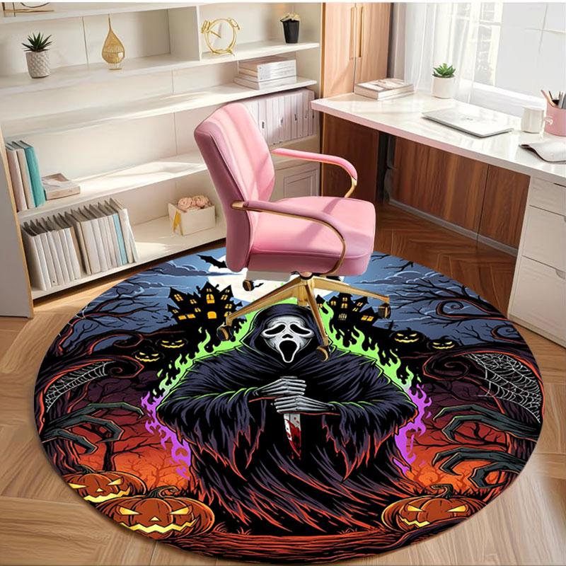 Ghostface Print Round Rug, Washable Floor Carpet, For Entryway Dorm Laundry Room Office Study, Home Decor Birthday Christmas Gift