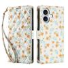 For iPhone 17 Wallet Case Rhombic Floral Design Leather Flip Phone Cover with Strap
