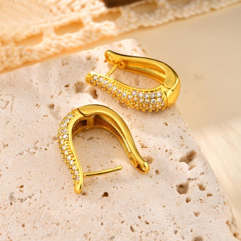 Exquisite Zircon U-shaped Earrings for Women,18K Gold Color Hoop Earrings,Classic Geometric Jewelry Gifts