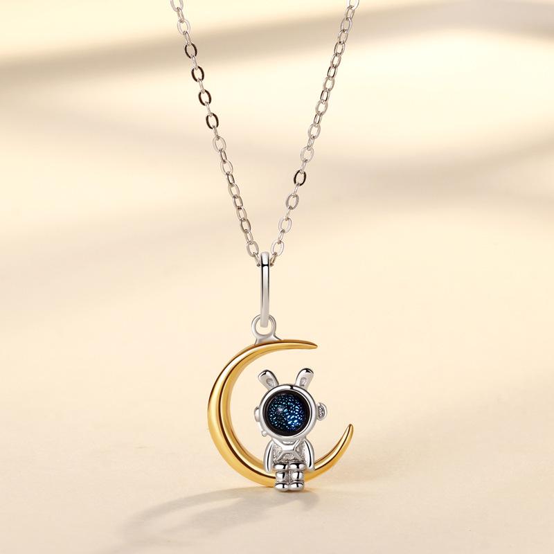 Original Astronaut Rabbit Couple Necklace: S925 Sterling Silver, Unique High-End Design, Perfect Commemorative Gift