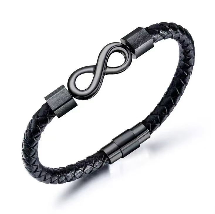 Fashion Woven Leather Bracelet Infinity 8 Knot Design Mens Rope Bracelet