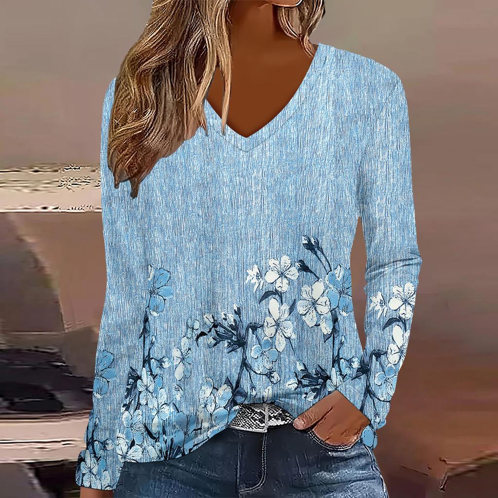 Summer New Fashion Women's Casual Long-sleeved Printed T-shirt