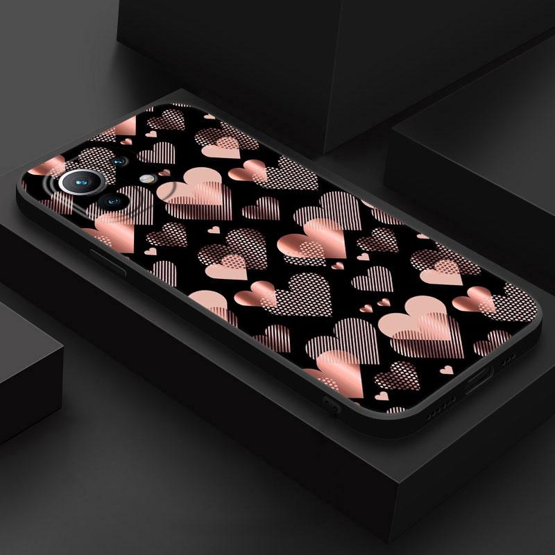 

Gold Pink Rose Leaf Glitter Hearts Phone Case For Xiaomi 14T 13T 12T 11T 14 Pro 11 Lite Poco X3 X4 X5 X6 M5 F5 F6 Pro Soft Cover Xiaomi Mi 11
