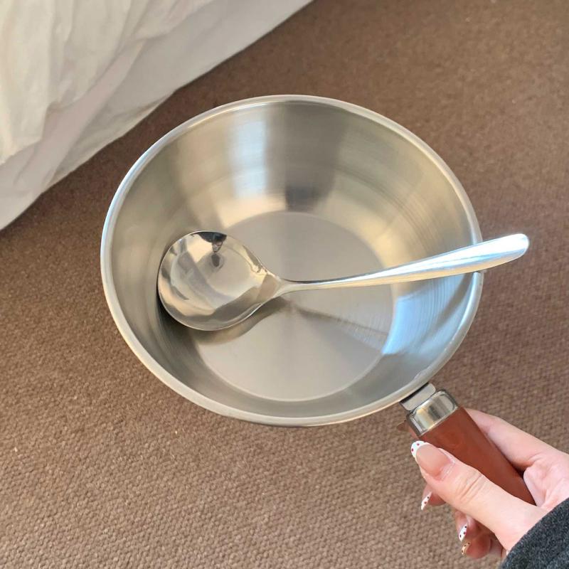 Stainless Steel Instant Noodle Pot Small Pot For One Person High-Value Appearance Wood Handle Snack Pot Small Cooking Pot