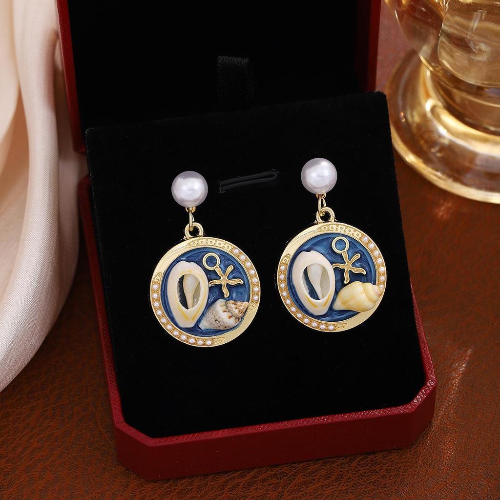 French Vintage Pearl & Conch Drop Earrings