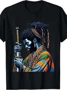 Afro American Samurai T-Shirt | 100% Made US Japanese Style Bushido Art M
