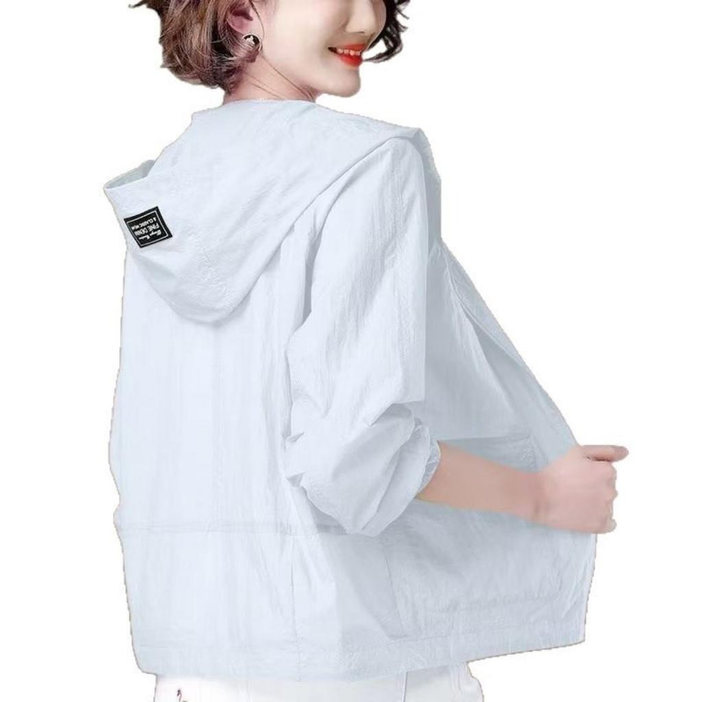 Damen Übergröße UV-beständig Sommer Locker Kurze Jacke Dünner Kapuzen-Sonnenschutzanzug