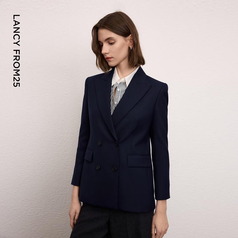 Lanzhi Basic Wardrobe Wool Blend Slim Fit Double-breasted Suit Jacket