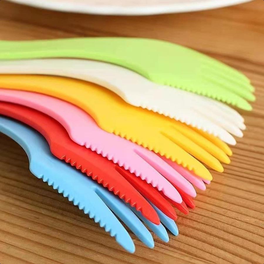 20 Pack Camping Forks 3 in 1 Travel Spoon Fork Knife 7 Inches EcoFriendly Durable Plastic Sporks 6 Colors Mixing Sporks for Bac