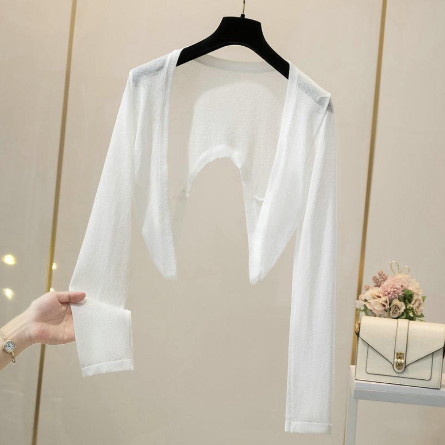 

Летний женский кардиган из ледяного шелка с юбкой на подтяжках и короткой блузкой поверх тонкого пальто с шалью S белый
