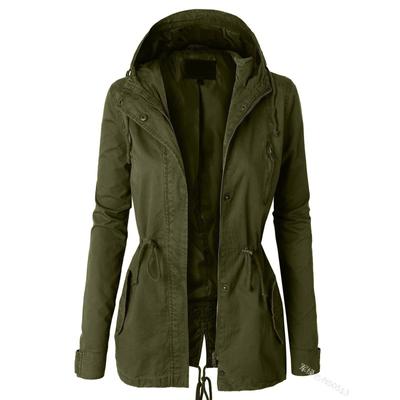 Einfarbige mittellange Kapuzenjacke mit Schlitz für Damen im Herbst und Winter, einfarbig, Windjacke