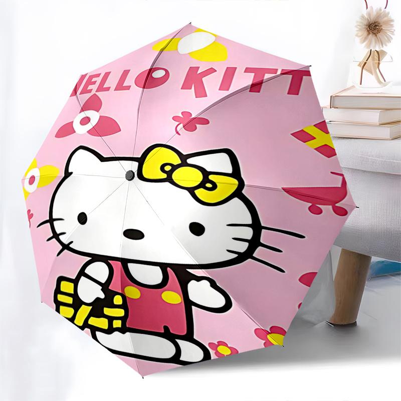 1pc Hello Kitty Automatic Opening Folding Umbrella - Portable 3-Fold Design with Iron Frame, Perfect for Festivals, Travel, Daily Use, and Gifts.D075