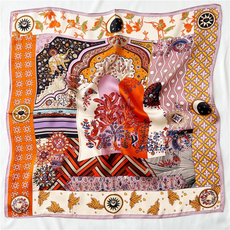 53*53 см квадратный шелковый шарф женский модный принт маленький шейный платок офисный — фото 10