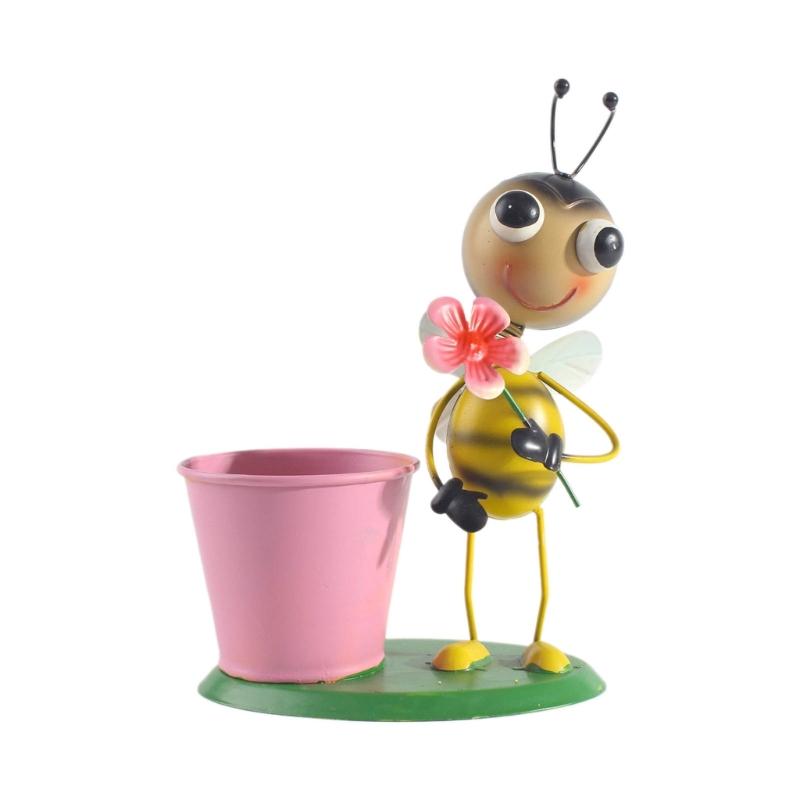 Metal Bees Garden Pots for Plant Indoor Outdoor Plant Pots Decorations Cute розовый