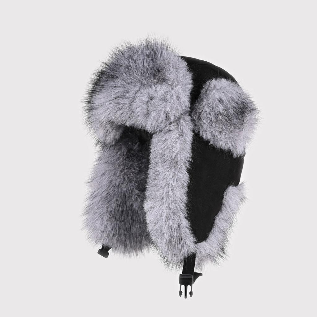 Imitation fox fur hat men's thickened velvet dog leather hat women's winter warm locomotive riding ear protector cotton hat