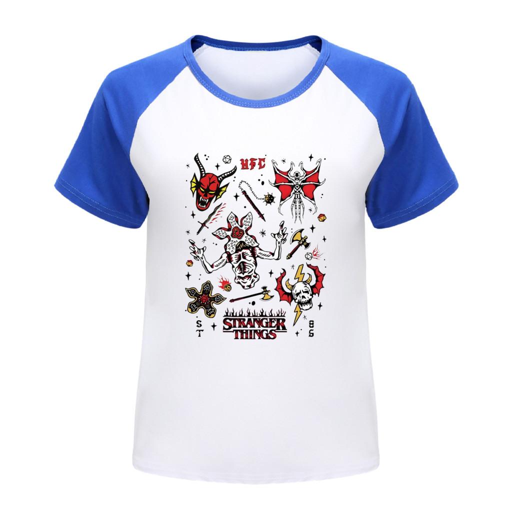 5254 Kids Boys Girls Stranger Print Raglan Short Sleeves T-Shirt