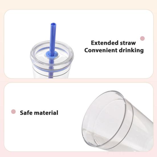 Transparent Tritan Straw Tumbler 16oz Colorful Coffee Cup with Lid Cute Leak-Proof Sippy Cup for Iced Coffee Tea Juice Milk