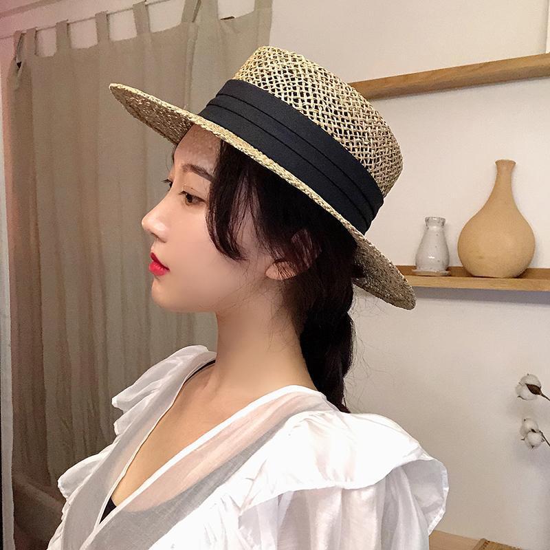 Hollow Internet celebrity flat hat women's fashion sunscreen sunshade seaside hat beach vacation French Panama top hat