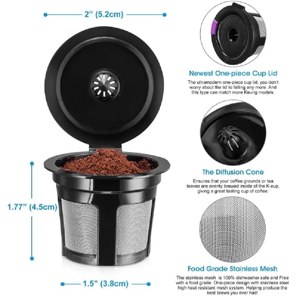 Reusable K-cup with food grade stainless steel mesh - coffee filter with silicone O-ring - reusable coffee box for dishwasher
