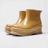 Women Glossy  Ankle Rain Boots Wedge Platform Thick Sole Waterproof Rubber Short Chelsea Style Rain Shoes
