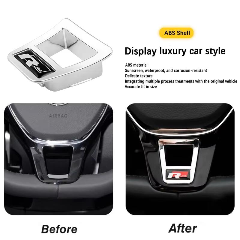 ABS Car Steering Wheel Trim Stickers R Logo Accessories For Volkswagen VW R-Line R GTI Polo T5 T-ROC Golf Passat Scirocco Jetta