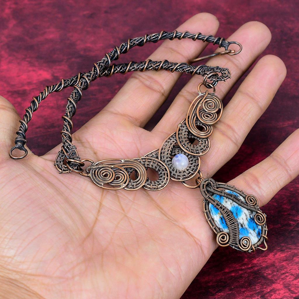 K2 jasper necklace copper wire wrapped gemstone jewelry handmade copper necklace rainbow moonstone jewelry wire wrap necklace gifts for wife