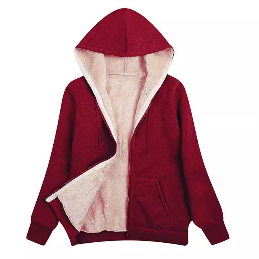 European and American Women Clothing Large Size Plush Hooded Sweater Women's Plush Jacket