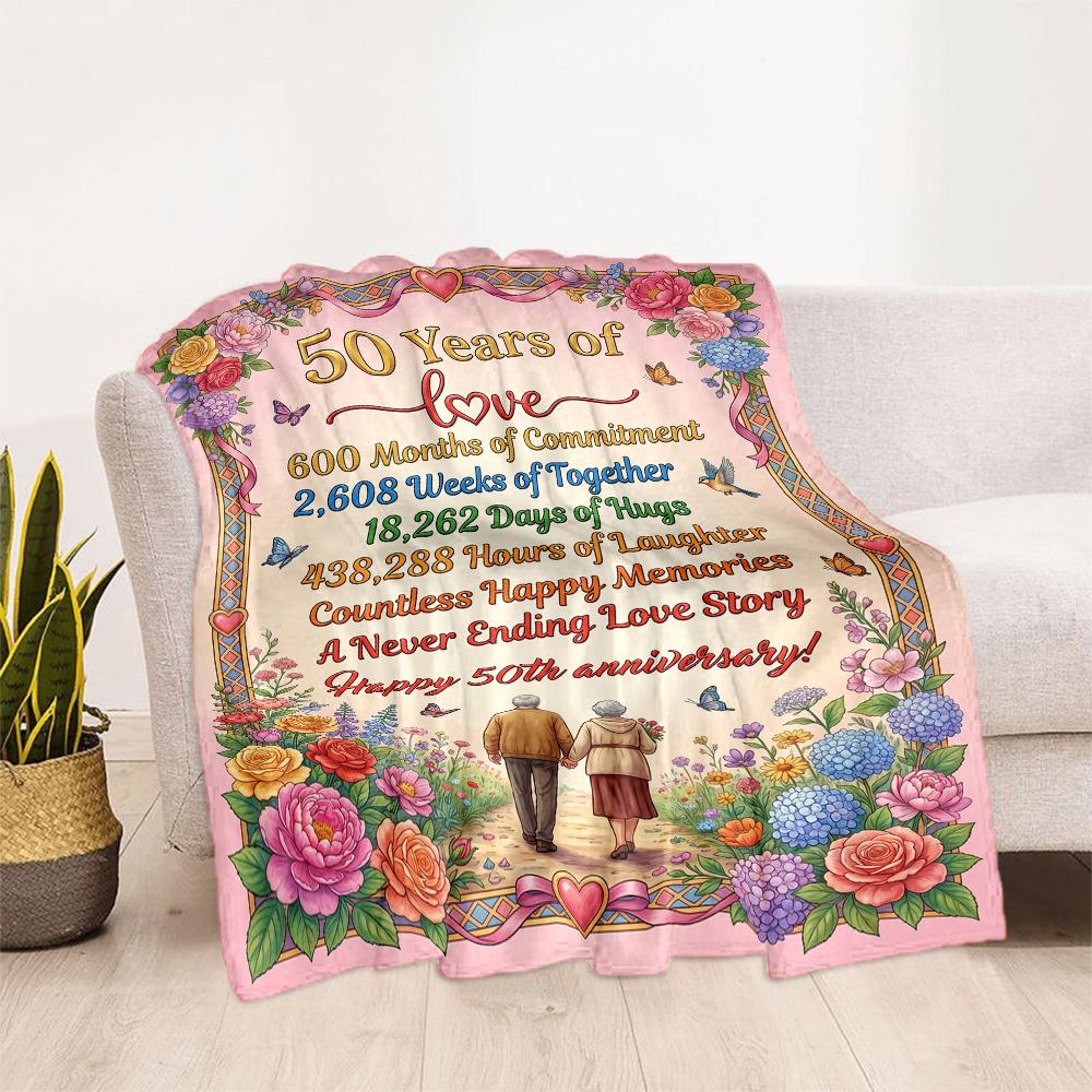 50th Anniversary Celebration Flannel Blanket-Soft and Suitable for Sofas,Beds,Offices,Travel,All Seasons,Great Gift for Holidays and Birthdays.