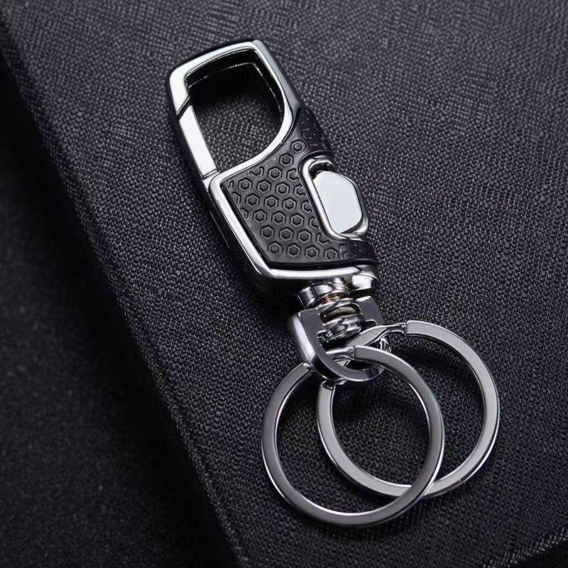 Creative Car Keychain Sleek Stainless Steel Heavy-Duty with Textured Grip 2 Extra Key Rings for Men Women Perfect for Car Keys Minimalist Design