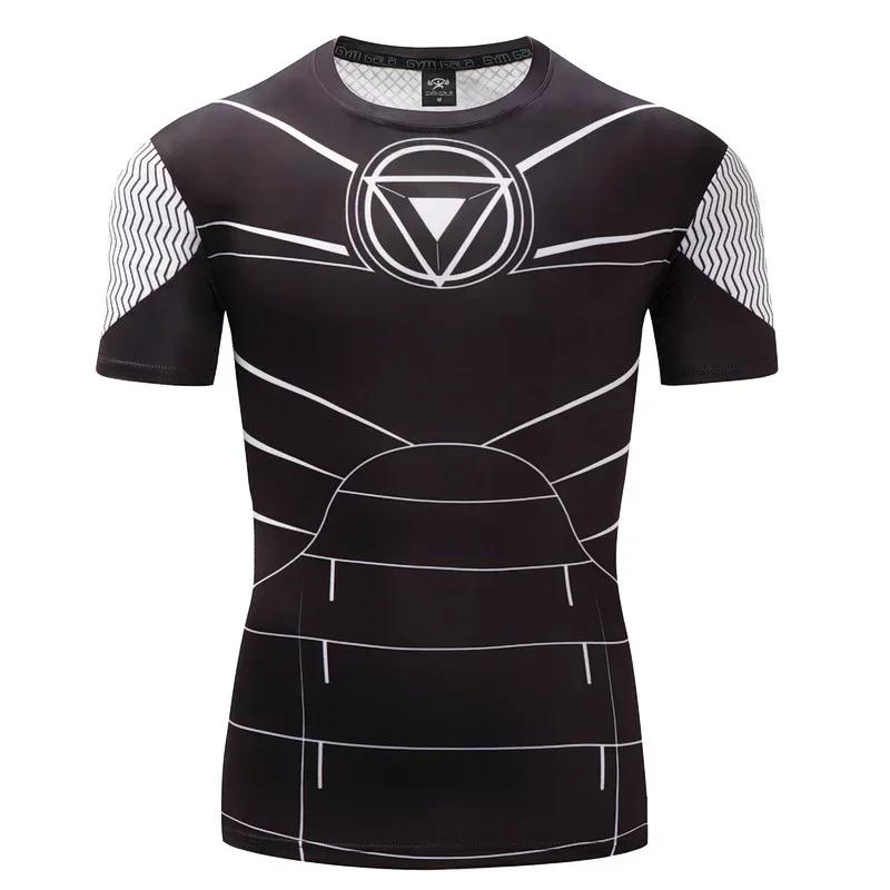 Men's 3D Printed Superhero Captain America Sports Short-Sleeved T-Shirt Quick-Dry Compression Running Sports Shirt Summer