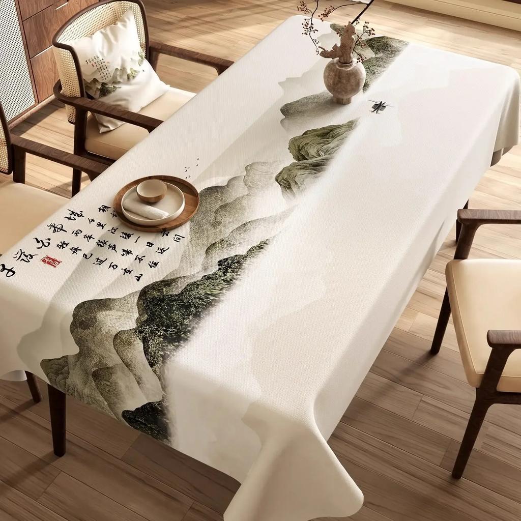 Chinese Landscape Printed Table Cloth High End Chinese Style Tea Table Cover Cloth Flower Landscape Lint Dustproof Table Mat