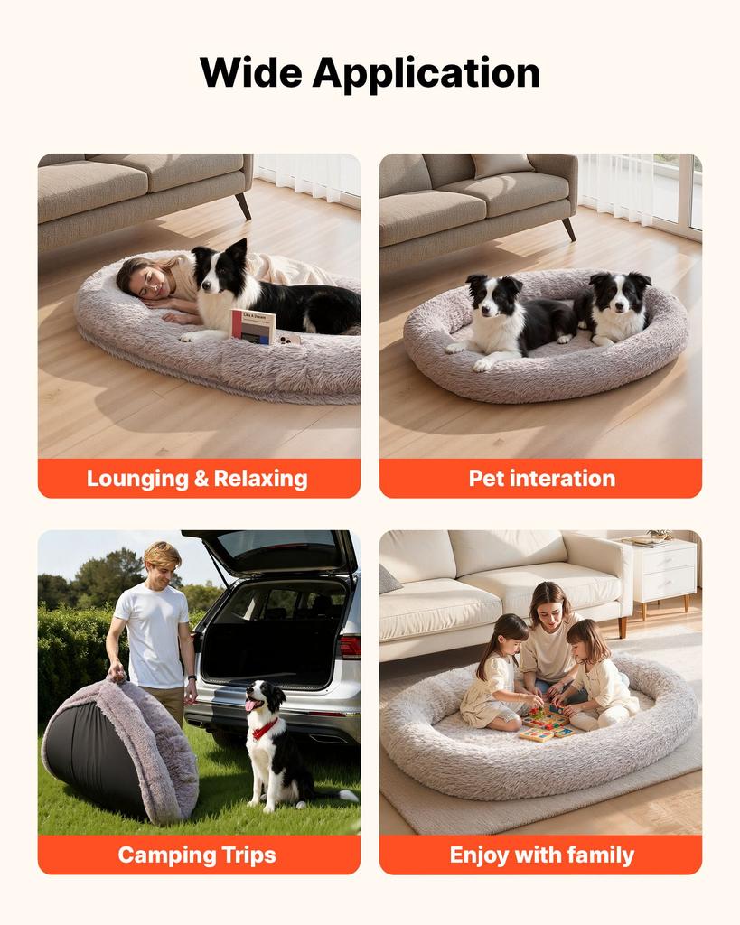 VEVOR Human Dog Bed, 67.32 x 39.37 x 9.4 inch Orthopedic Memory Foam Human Sized Dog Bed, Humans Pet Beds with Side Pocket, Handle & Zipper