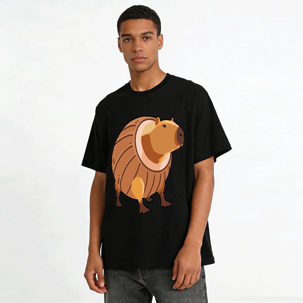 Funny Capybara In Guinea Pig Shell Graphic Casual T-Shirt Pure cotton T-shirt
