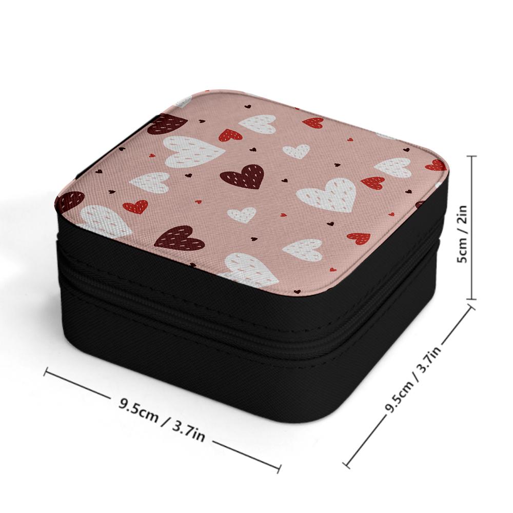 Cute Heart Pattern Organizer Box, Leather Jewelry Box, Travel Portable Storage Case for Earrings Rings Necklaces, Romantic Christmas Gift for Women Gi