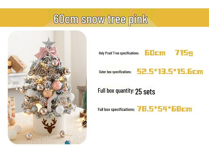 60cm Pink Flocked Mini Christmas Tree Set with Lights