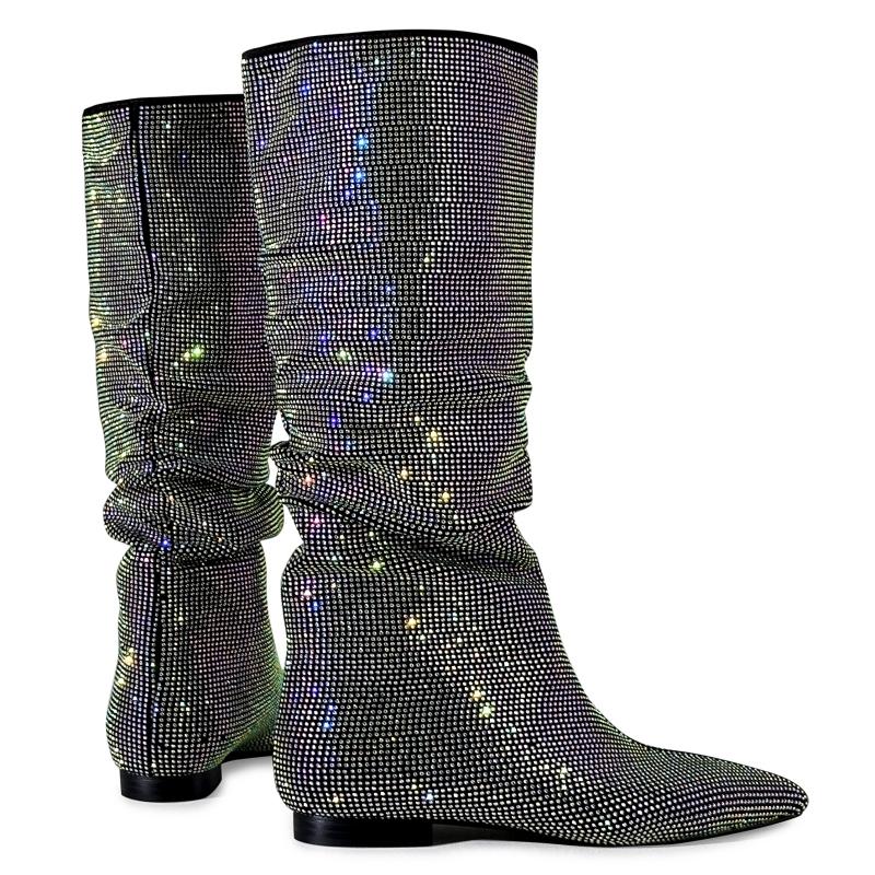 Luxury Crystal Knee High Boots For Women 2025 New Trends Autumn Winter Long Shoes Female Western Boot Large Size Brand Crystal