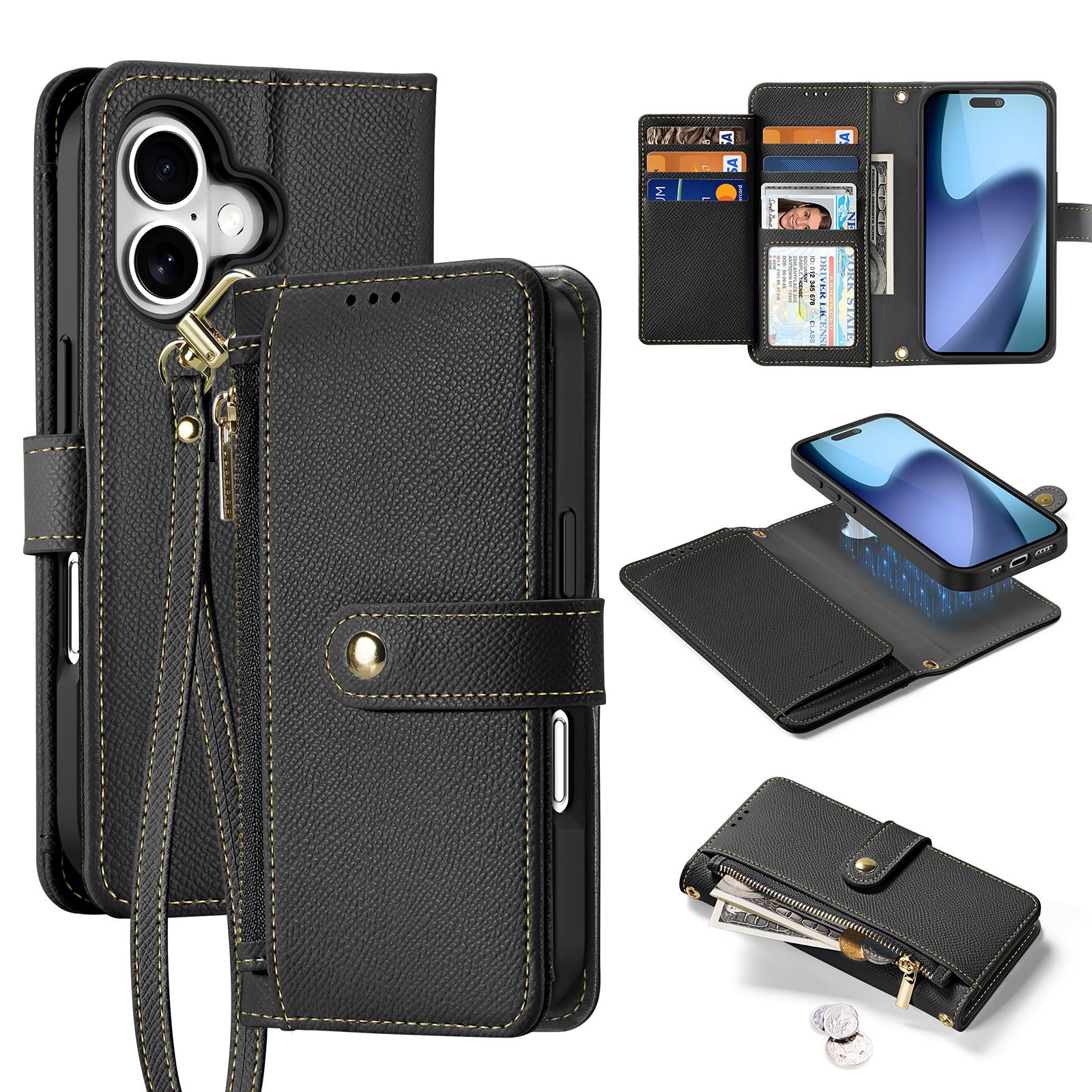 

For iPhone 17 Case DUX DUCIS Lawa Series Detachable Magnetic Cowhide Leather Cover Zipper Wallet Black