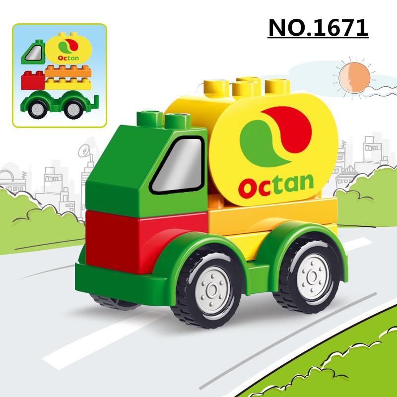 Large Particle Building Blocks Car Creative City Construction Forklift Crane Excavator Vehicle DIY Bricks Toy For Kids Xmas Gift