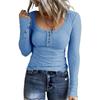 Autumn Women's Button Vest Color V-neck Fashion Long Sleeved T-shirt Top